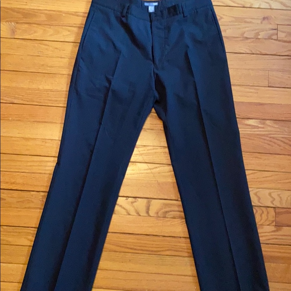 Black pinstriped dress pants